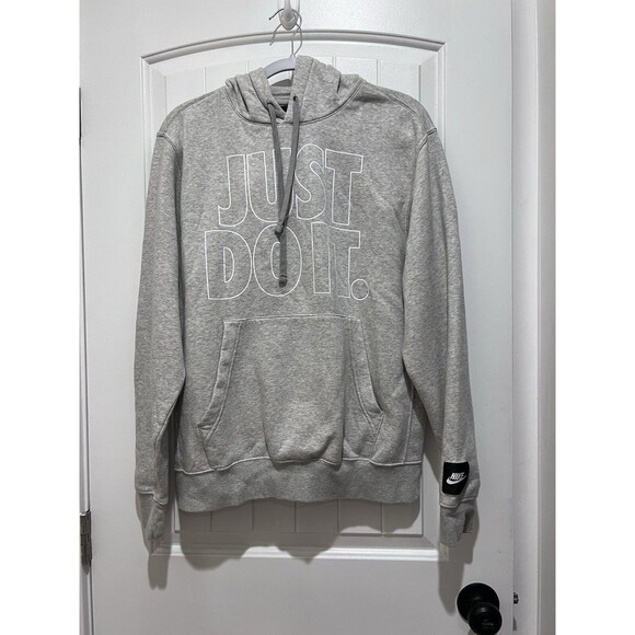 Men Nike Crew Sportswear Outlined Just Do It Grey Pullover Hoodie Sz M - Picture 1 of 5